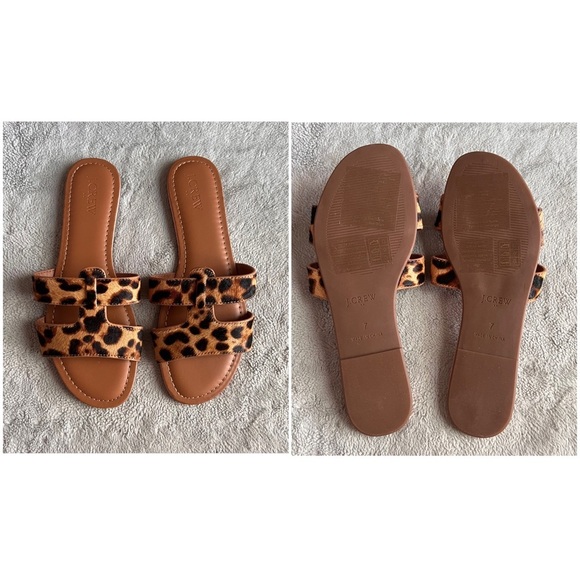 J. Crew Factory Calf Hair Leopard Beachside Slip-On Slide Sandals Sz 7 - Picture 3 of 11